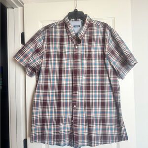 Izod Burgundy and Blue Plaid Button Down Shirt